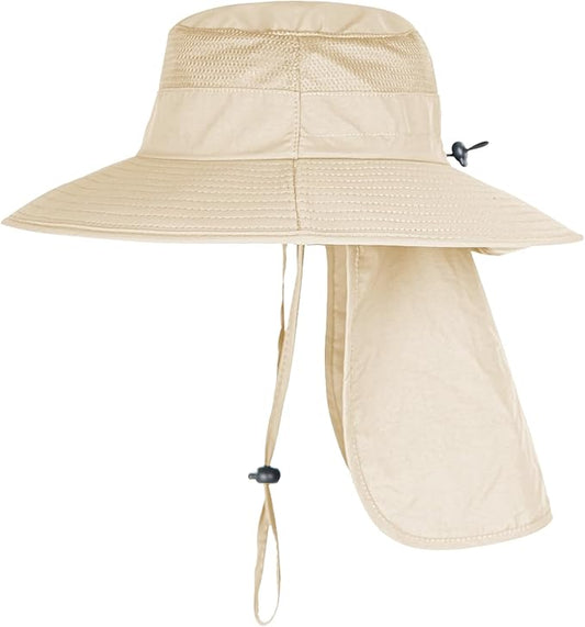 Sun Hats for Men Women Fishing Hat UPF 50+ Breathable Wide Brim Bucket Hats Summer UV Protection Safari Hat with Neck Flap