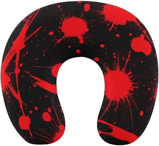 Teens Neck Pillow U-Shaped Memory Foam Travel Support, Red Blood Stains Black U-Shape, Washable Airplane Car Office Pillow