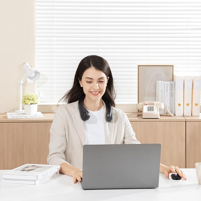 JISULIFE Portable Neck Fan, Hands-Free Bladeless, 5 Speeds, 4000 mAh Battery Operated Wearable Personal Fan, Twistable, Rechargeable, Gift for Women Men-Black