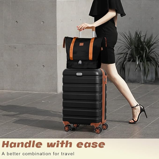 AnyZip Luggage Set 20 Inch Carry on Luggage PC ABS Hardshell Lightweight Suitcases for Travelling with 4 Universal Wheels TSA Lock Black Brown