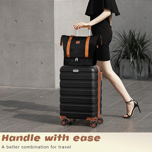 AnyZip Luggage Set 20 Inch Carry on Luggage PC ABS Hardshell Lightweight Suitcases for Travelling with 4 Universal Wheels TSA Lock Black Brown