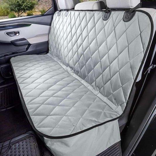 4Knines Back Seat Pet Cover for Dogs w/o Hammock – 54" Wide, Waterproof Car Seat Cover, Non-Slip, Heavy-Duty – Fits Cars, SUVs, Small Trucks – 2 Seat Belt & Latch Access – Back Seat Protector (Grey)