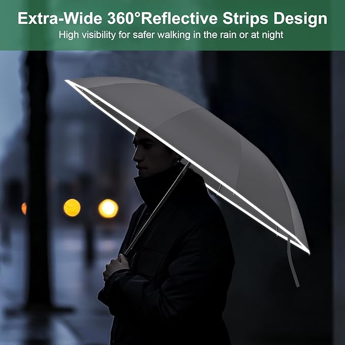 Rappeo 4-in-1 Inverted Travel Umbrella Compact, Automatic Large Umbrellas for Rain & Sun, Portable Windproof Umbrella for Backpack, Reverse Folding Umbrella for UV with Reflective Strips,Lightweight
