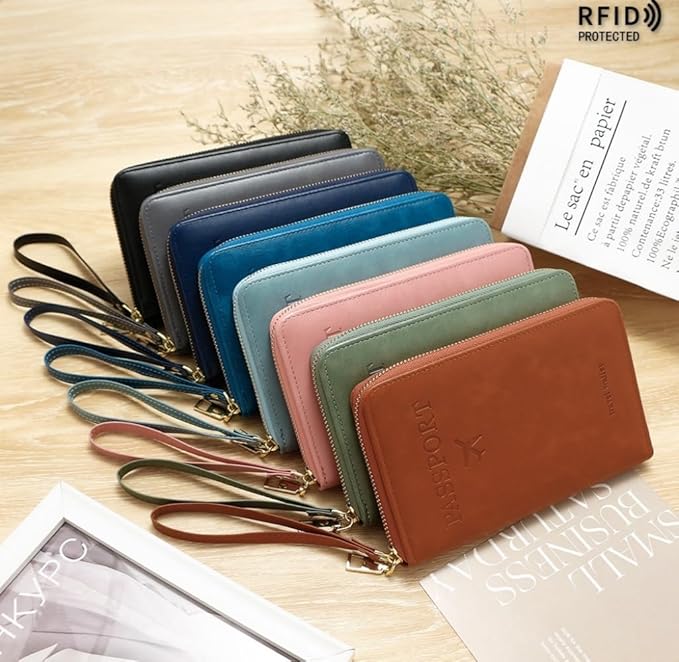 S-11 RFID Blocking Passport Holder Travel Wallet, Slim Zipper Card Case with ID Window, Boarding Pass Slot & Credit Card Organizer for Men and Women. (Pink)