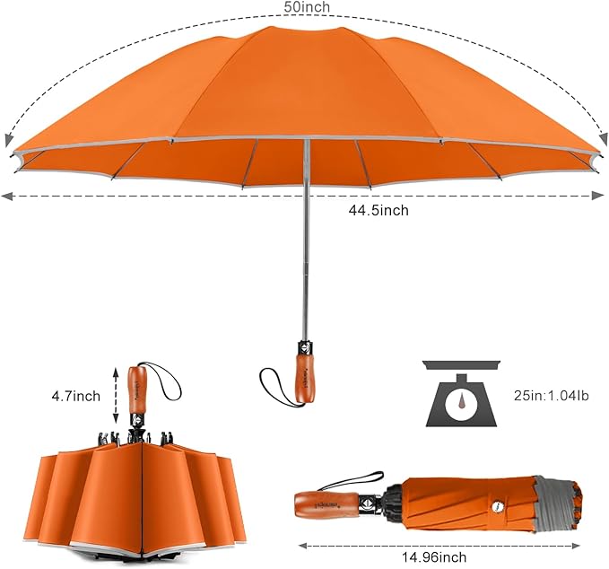 Lejorain Golf Large Inverted Umbrella - Black Big Windproof Heavy Duty Upside Down 46/50/54 Inch Compact Reverse Car Automatic Folding Reflective Umbrella