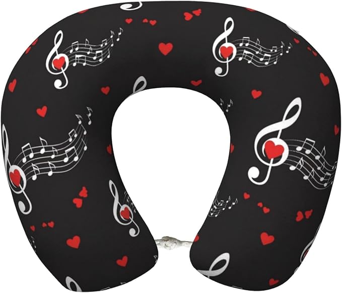 Comfortable Memory Foam Travel Neck Pillow, Funny Chin/Head Cushion Supporting Airplane Car Pillows Music Symbols for Sleeping Outdoors Travel Office