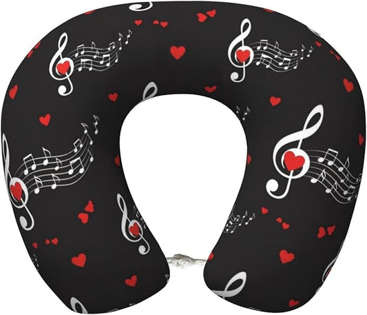 Comfortable Memory Foam Travel Neck Pillow, Funny Chin/Head Cushion Supporting Airplane Car Pillows Music Symbols for Sleeping Outdoors Travel Office
