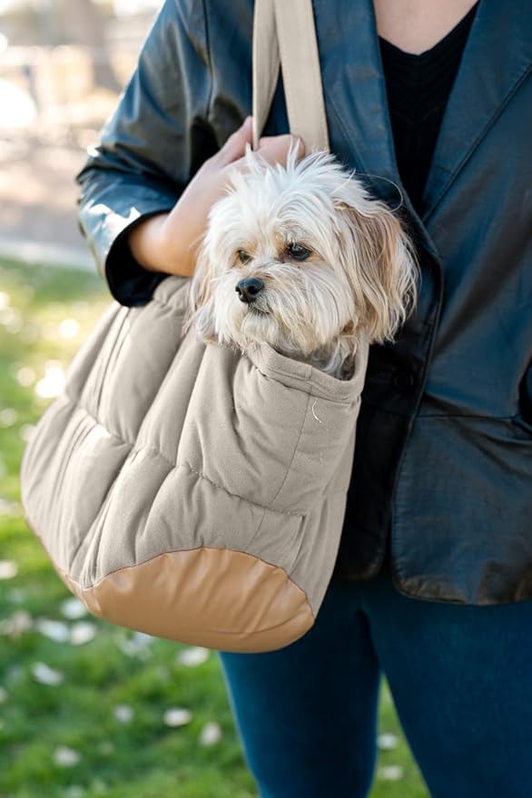 NoblePup Plush Dog Purse Carrier for Small Dogs, Soft Dog Tote Bag with Safety Harness Clip, Cozy Pet Carrier for Dogs Under 15 lbs, Comfortable Dog Shoulder Carrier for Travel, White