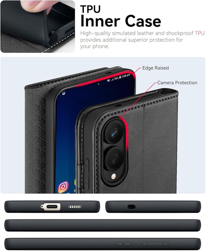 OCASE Compatible with Galaxy S25 Edge Wallet Case, PU Leather Flip Folio Case with Card Holders RFID Blocking Kickstand [Shockproof TPU Inner Shell] Protective Phone Cover 2025, Graphite