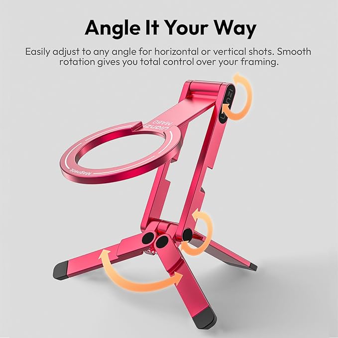 ULANZI MA60 Magnetic Phone Tripod Stand for iPhone - Aluminium Smartphone Mini Tripod Pocket Cell Phone Stand Strong Magnet Quick Mount Compatible with iPhone 16 15 14 13 14 Series, Red