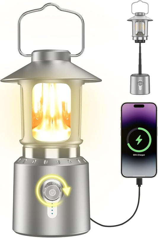 Retro Classic LED Camping Lantern, Rechargeable Stepless Dimming Vintage Lantern, 3 Light Modes (2000K-6500K), 8000mAh Power Bank, Bright Hanging Tent Light for Indoor & Outdoor, Hiking, Camp
