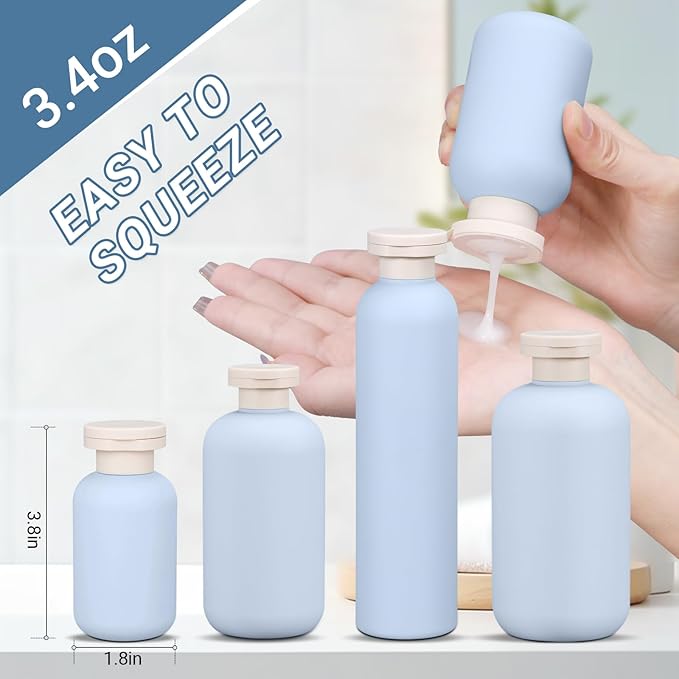 ASEVAT 3.4 oz Plastic Squeeze Bottle for Lotion, Plastic Empty Shampoo Conditioner Container, Plastic Travel Size Toiletries Bottles for Shampoo, Lotion, Cream and Liquids (3 Pcs)