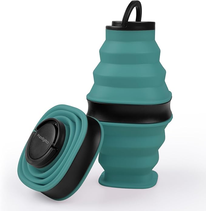 Collapsible Water Bottles,600ml BPA Free Reusable Lightweight LeakProof Silicone Foldable Water Bottle for Travel Hiking Camping Sports,Collapses to 1.5” & anti-Collapse Ring,Dark Green