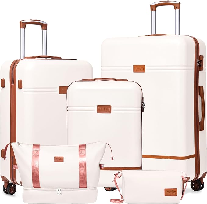Krute Luggage Sets 5 Pieces Suitcase Set Hard Shell Carry On Luggage with Spinner Wheels TSA Approved Durable PC+ABS Hard Side Suit Case