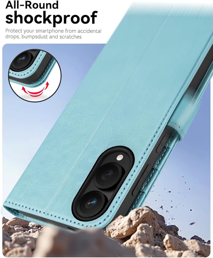 OCASE Compatible with Galaxy S25 Edge Wallet Case, PU Leather Flip Folio Case with Card Holders RFID Blocking Kickstand [Shockproof TPU Inner Shell] Protective Phone Cover 2025, Ice Blue
