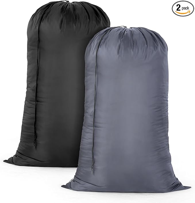 OTraki Laundry Bag 28x45 Inch Heavy Duty Laundry Wash Bag 2 Pack Large Laundry Basket Liner Bags Hamper Bag Dirty Clothes Organizer with Drawstring Closure for Travel Camp College Dorm (Grey&Black)