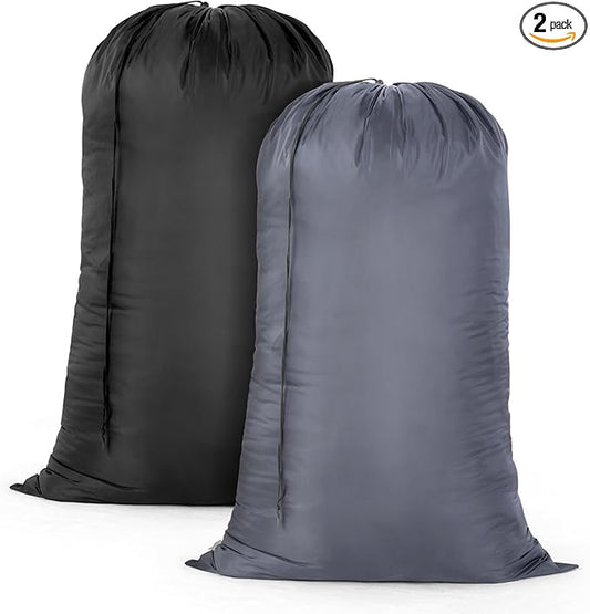 OTraki Laundry Bag 28x45 Inch Heavy Duty Laundry Wash Bag 2 Pack Large Laundry Basket Liner Bags Hamper Bag Dirty Clothes Organizer with Drawstring Closure for Travel Camp College Dorm (Grey&Black)