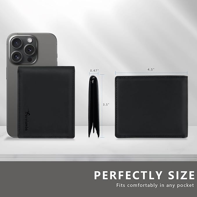 Travelambo Genuine Leather Wallet for Men with Gift Box - Handmade Bifold Stylish - Mens Wallets Rfid Blocking with 2 ID Windows