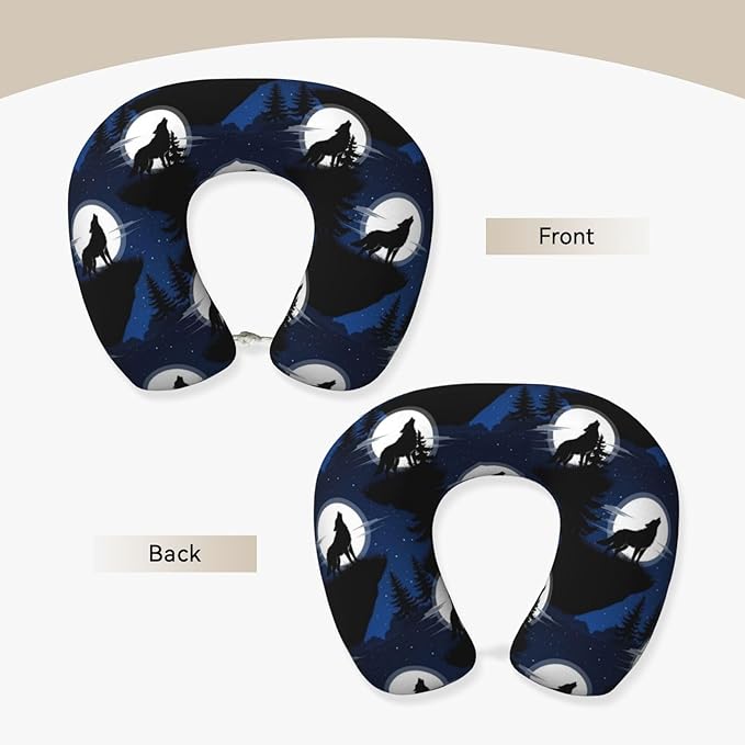 Neck Support Pillow, Comfortable Memory Foam Car/Flight/Airplane Chin Pillows U Shaped Cushion for Office Travel Sleeping Wolf Howling On The Full Moon