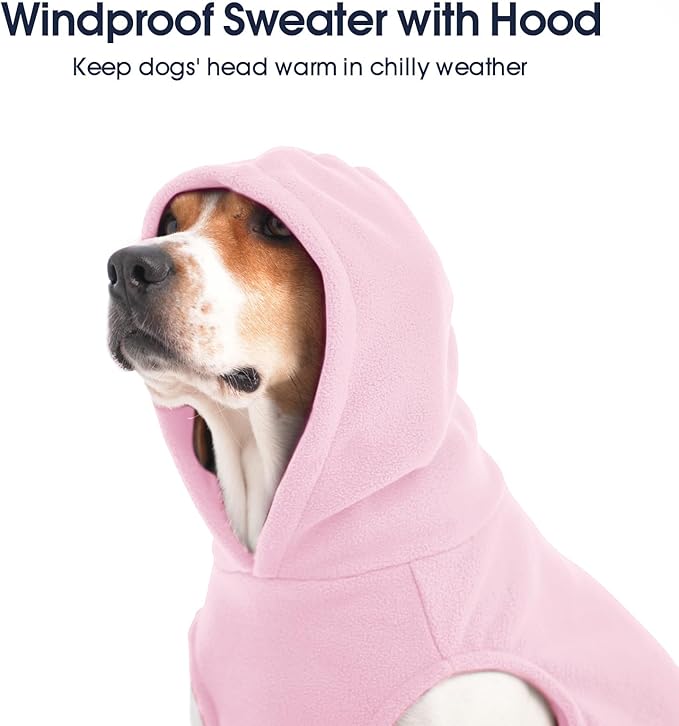 IECOii Warm Dog Hoodie for Large Dogs, Extra Large Dog Hoodie Fleece Vest with Leash Hole & Pocket, Big Dogs Sweatshirt for Giant Breed, Pullover Sleeveless Great Dane Sweater, Pink, 4XL