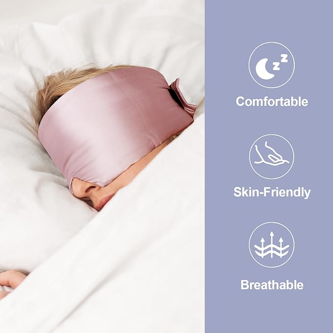 Mulberry Silk Sleep Mask for Side and Back Sleepers, Blackout Eye Mask for Sleeping for Women Men with Adjustable Band, Comfortable Soft Pressureless Eye Cover for Sleeping in Large Size