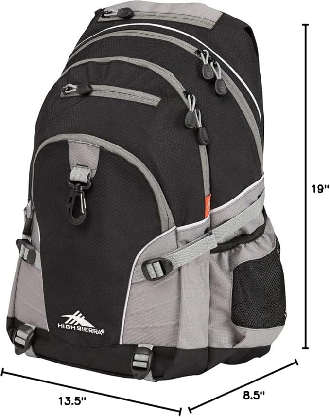 High Sierra Loop Backpack, Travel, or Work Bookbag with tablet sleeve, One Size, Black/Charcoal