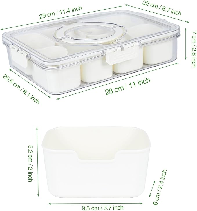 shopwithgreen 2Pcs Divided Serving Tray with Lid and Handle, Portable Snackle Box Snack Containers for Charcuterie, Party, Veggies, Snack, Fruit, Nuts, Candy, Chip, Entertaining, Picnic