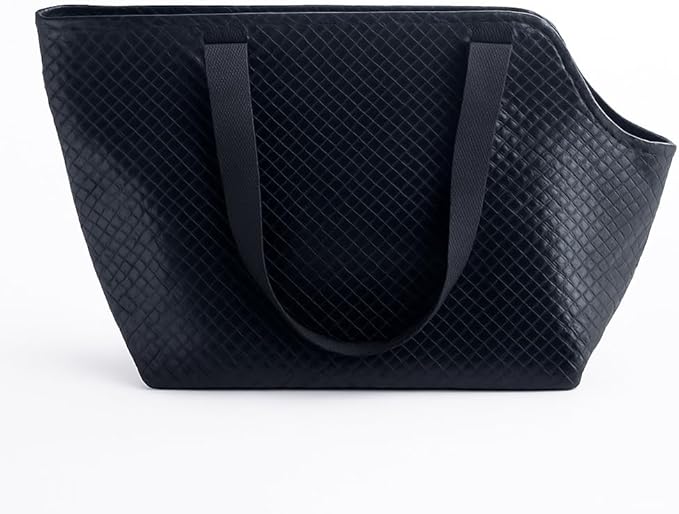 Faux Leather Dog Carrier for Small Dogs, Water-Resistant Designer Dog Purse with Safety Harness, Fashion Pet Carrier for Dogs 5-15 lbs, Luxury Dog Shoulder Carrier, Woven Black