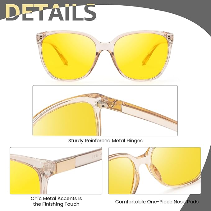 Myiaur Night Vision Driving Glasses for Women, Polarized Anti Glare Yellow Lens Glasses for Nighttime, UV400 Protection