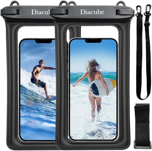 2-Pack Waterproof Phone Pouch, Universal IPX8 Floating Waterproof Case with Adjustable Lanyard for All Phones [Up to 8.3"] Beach, Waterpark & Travel Essentials - Black