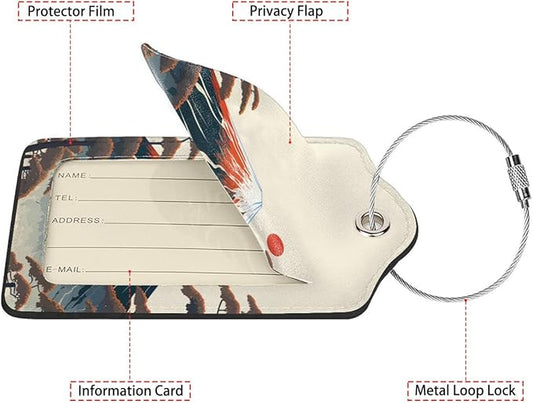 Mount Fuji 2-Pcs Premium Leather Tags with Privacy Covers,Luggage Tag Stainless Steel Loops Ideal for Suitcases, Travel Bags, Backpacks