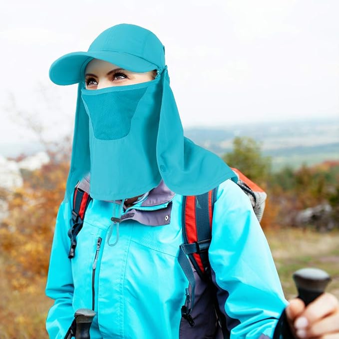 Foldable Sun Cap, Fishing Hats, UPF 50+ Protection Caps with Face Mask Neck Flap