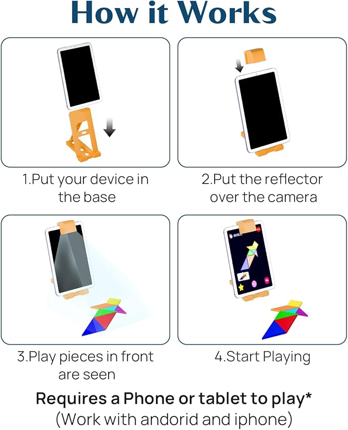 Qxtamo® Innovative AR Tangrams Puzzles Games, 1000+ Animated Sensory Toys, Family Travel Learning Education STEM Toys Birthday Gift Party Favors for Kids Children Boys Girls Teens, Ages 3+ Year Old