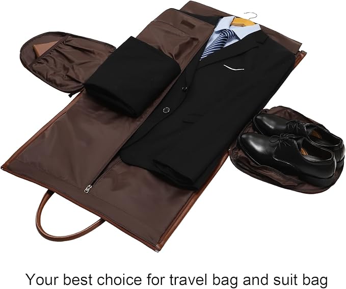 Leather Garment Bag for Travel, Modoker Carry On Suit Carrier Travel Bag with Shoulder Strap/Multiple Pockets - Ideal for Business Trips & Weekend Getaways - The Garment Duffel Bag for Traveling Men