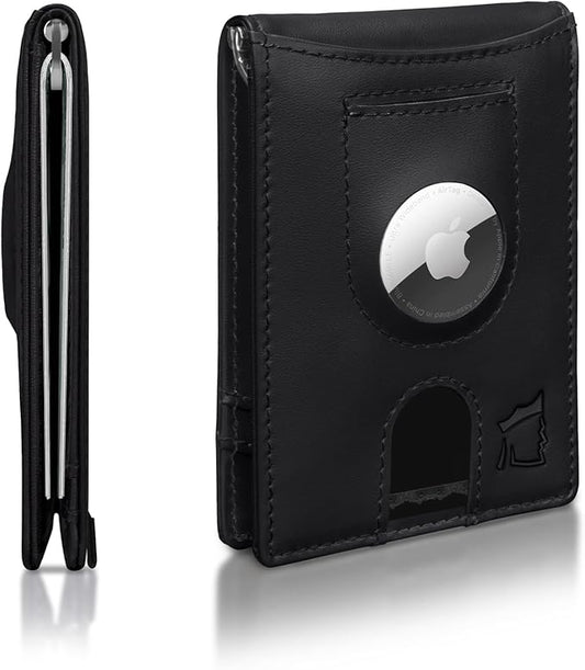 Kingly Trace Airtag Wallet for Men - Smart RFID Blocking Leather Wallet with Airtag Holder & Money Clip - Minimalist Trackable Design with Pull Tab - Secure Wallets