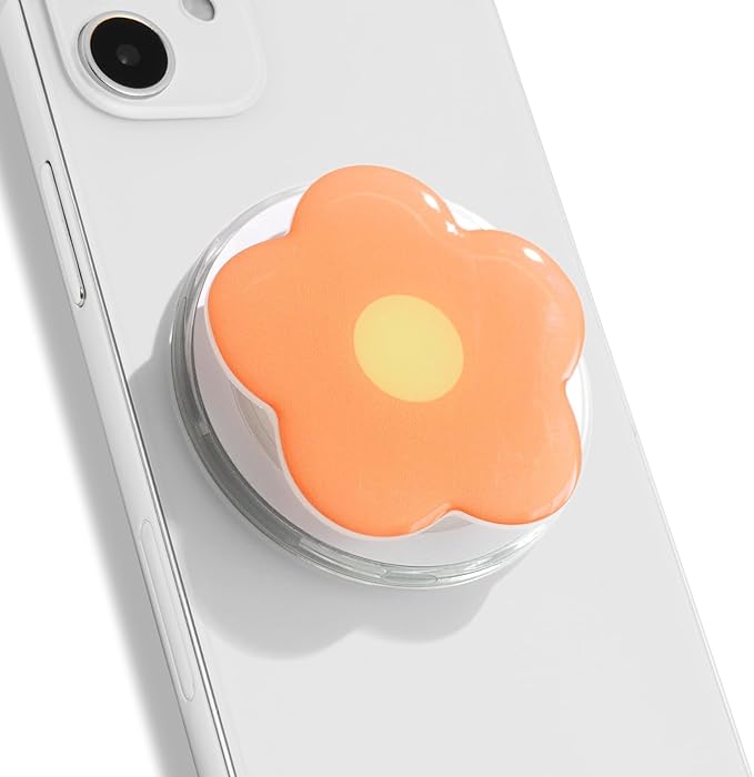 OnTheGrip Compatible with Magsafe Magnetic Cute Solid Color Daisy Flower Design Collapsible Mobile Phone Grip Stand Holder for Smartphone Tablet Cell Phone Accessory (Coral)