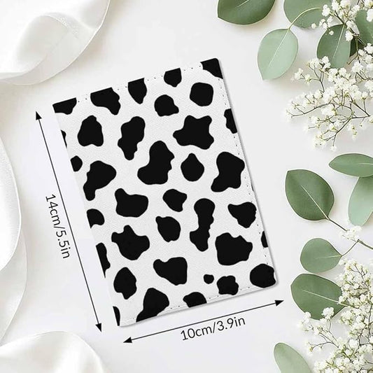 Cow Print Passport Holder for Travel Black and White Spot PU Leather Passport Cover Wallet Cute Passport Card Holder for Women and Men