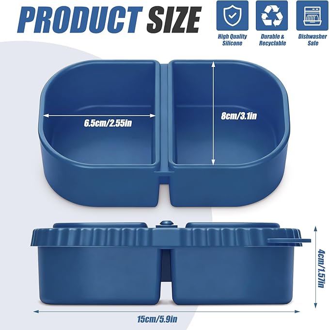 2 Pack Reusable Silicone Snack Containers With Lids, 8.5oz Two Compartment Snack Container, Snack Containers With Lids, Leakproof Snackle Boxes For Travel, Picnics (Blue, Pink)