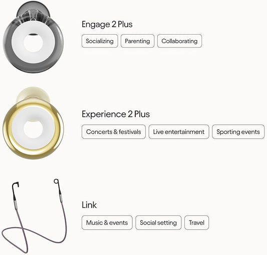 Loop Earplugs Social Plus Link Bundle (2-Pack) – Engage 2 Plus + Loop Experience 2 Plus + Link | Reusable Ear Plugs for Focus, Noise Sensitivity, Music, Parenting & More | 16dB/18 dB Noise Reduction