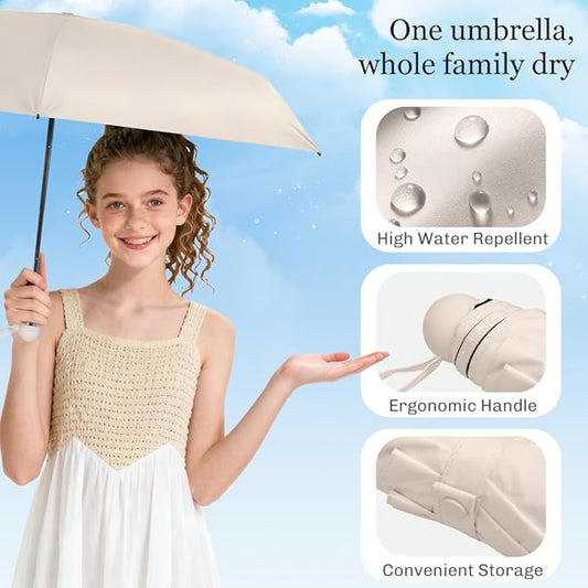 TOPSAIL Mini Umbrella Compact for Travel, UV Sun Protection(UPF50+), Waterproof for Light Rain, Suitable for Women & Kids With a Case, Manual 6k Folding Small Pocket Size Ufor Backpack/Purse