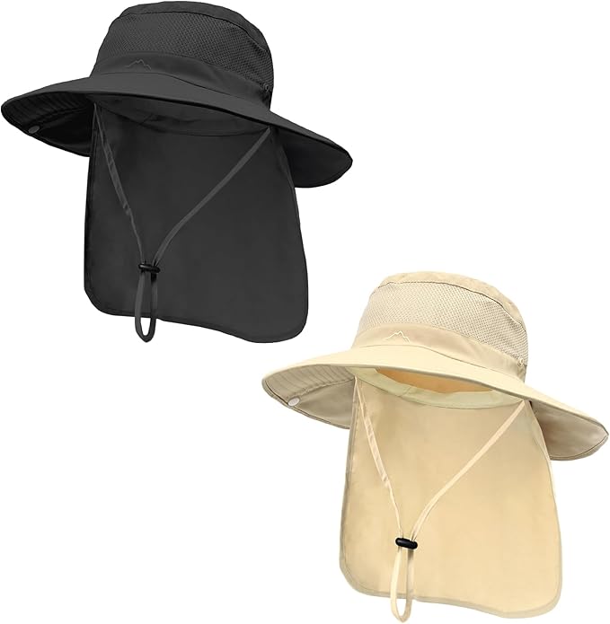 ZOORON Sun Hats for Men Women Fishing Hat with Neck Flap,UPF 50+ Sun Hat Waterproof Wide Brim Bucket Hats for Safari Hiking