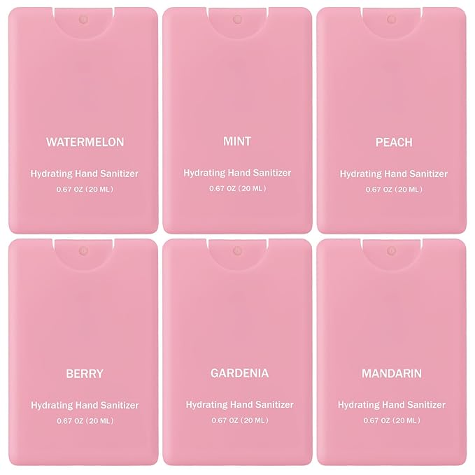 6 Pcs Hand Sanitizer Mist Spray Pink Perfume Hydrating Hand Sanitizer Spray Travel Size Pocket Refillable for Women Adults Teacher Guests Coworker New Year Gift