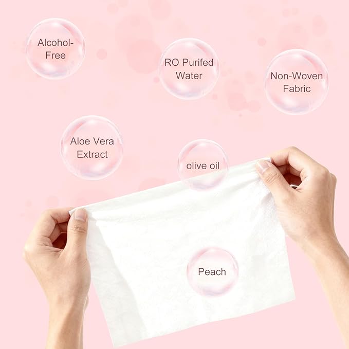 Individual Hand Wipes,Wet Wipes Individually Wrapped Bulk Cleansing Travel Size Wet Wipes for Wedding Travel Restaurant Barbecue(peach,pack of 50)