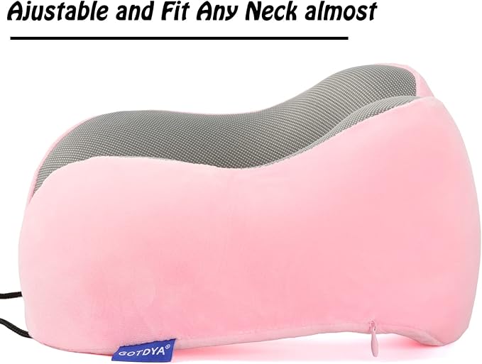 Travel Pillow,Travel Neck Pillows for Sleeping,100% Pure Memory Foam Soft Comfort & Support Pillow for Airplane/Car/Office&Home Rest Use-Pink