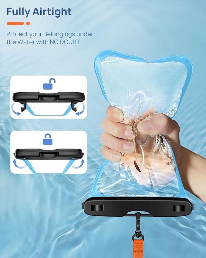 Lanhiem 10.5" Large Waterproof Phone Pouch, 2 Pack Universal IPX8 Waterproof Dry Bag with Lanyard for iPhone 16 15 14 Pro Max, Samsung Galaxy S24 S23 S22 Ultra, S23 FE, Pixel 9 8 Pro, Black+Mint