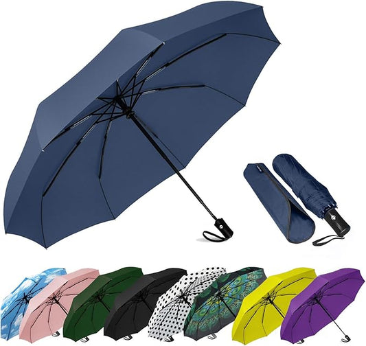 SIEPASA Windproof Travel Umbrella - Automatic Compact Folding Umbrella for Rain, Small Portable Windproof Umbrellas for Men Women and Teenagers (Navy Blue)