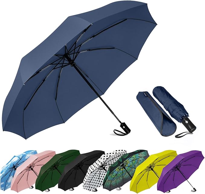 SIEPASA Two Pack The Original Portable Travel Umbrella - Umbrellas for Rain Windproof, Compact Umbrella for Wind and Rain, Backpack, and On-the-Go.(Navy Blue & Navy Blue, 2 Pack)