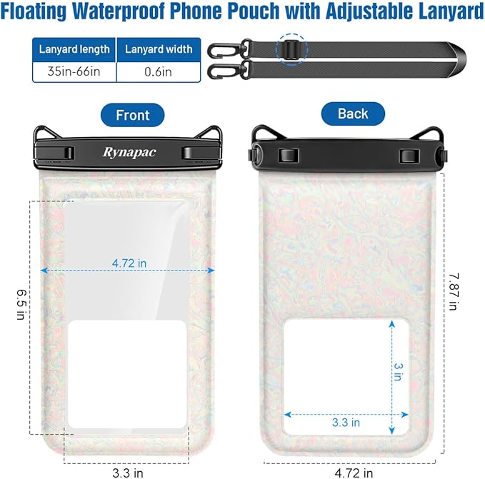 [Floatable] Waterproof Phone Pouch 2 Pack - [Up to 8.5"] IPX8 Floating Waterproof Phone Case Dry Bags with Adjustable Lanyard for Beach Vacation Travel Cruise Ship Pool Kayak Essentials