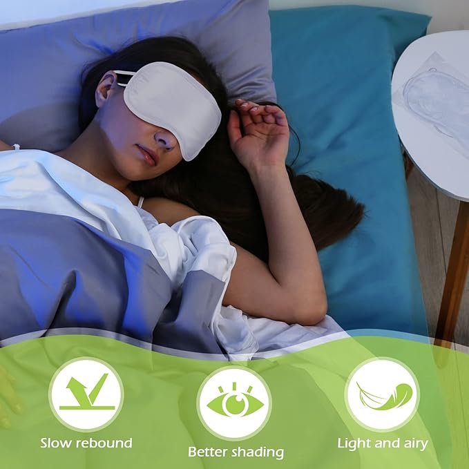 Tarpop 200 Pcs Eye Mask Sleeping Blindfold Eye Cover with Adjustable Strap for Games Party Team Building Travel Individually Wrapped Sleep Mask for Women Men(White)