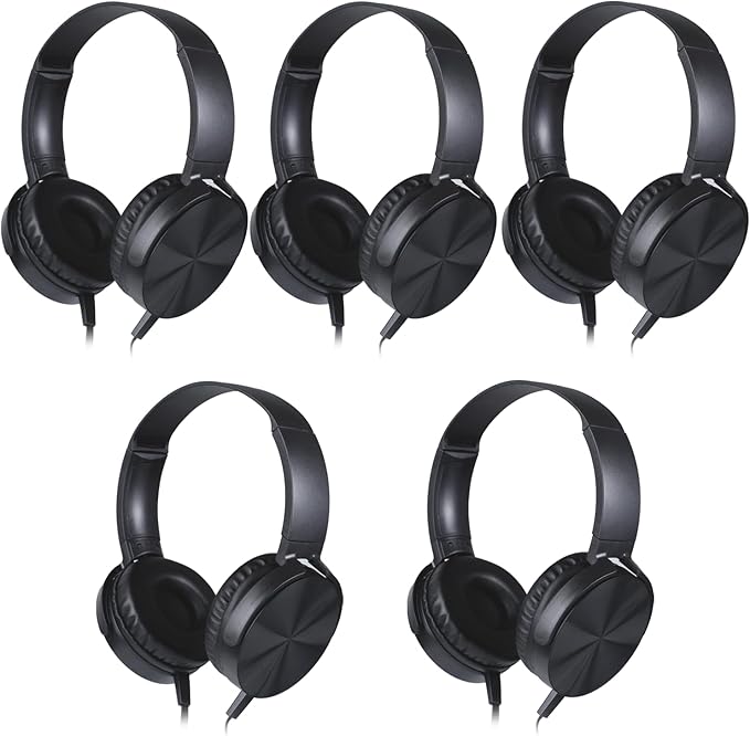 5 Pack Kids Headphones Bulk for School Classroom, Durable Students Wired Headset for Children Toddler Teen Boys Girls and Adult, Comfort On Ear Earphones for Laptop PC Chromebook (LS450, 5 Black)